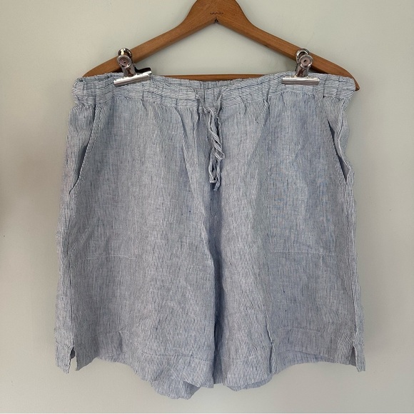 Poetry Pants - Poetry Linen Blue & White Striped Drawstring Shorts Size 16 Women’s